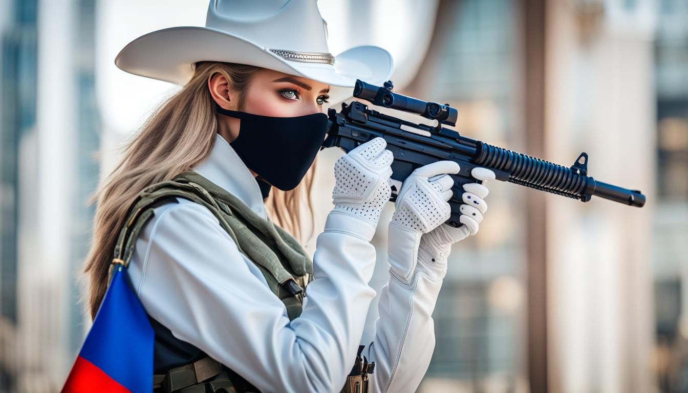 Futuristic Cowgirl with Russian Flag Mask