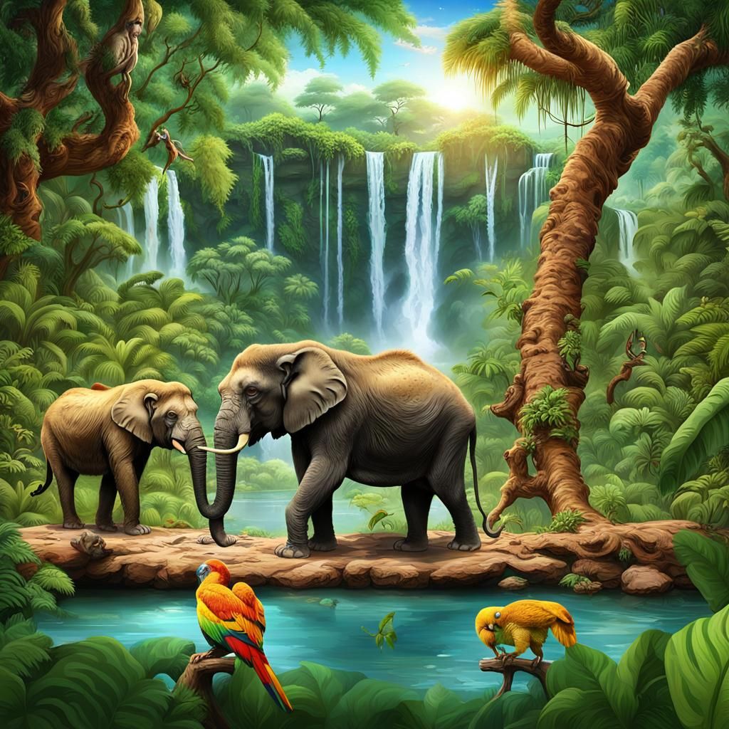 In the gorgeous African jungle is an open zoo jungle full  o...