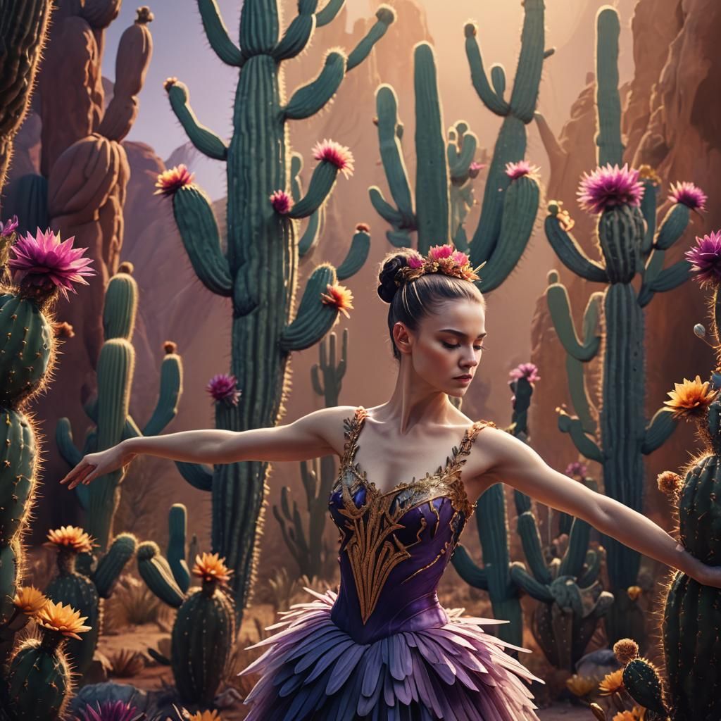 Ballerina in Vibrant, Dreamlike Cactus Skin