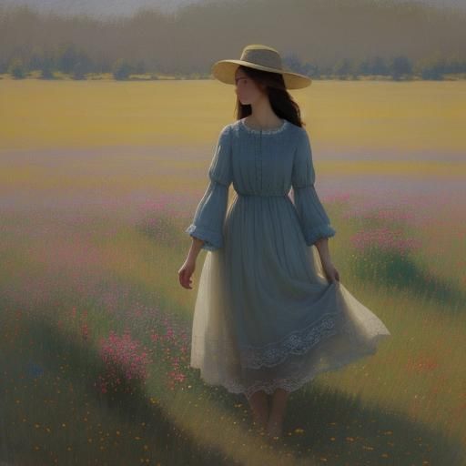 Woman in Meadow: Symbolism in Pastel Colors