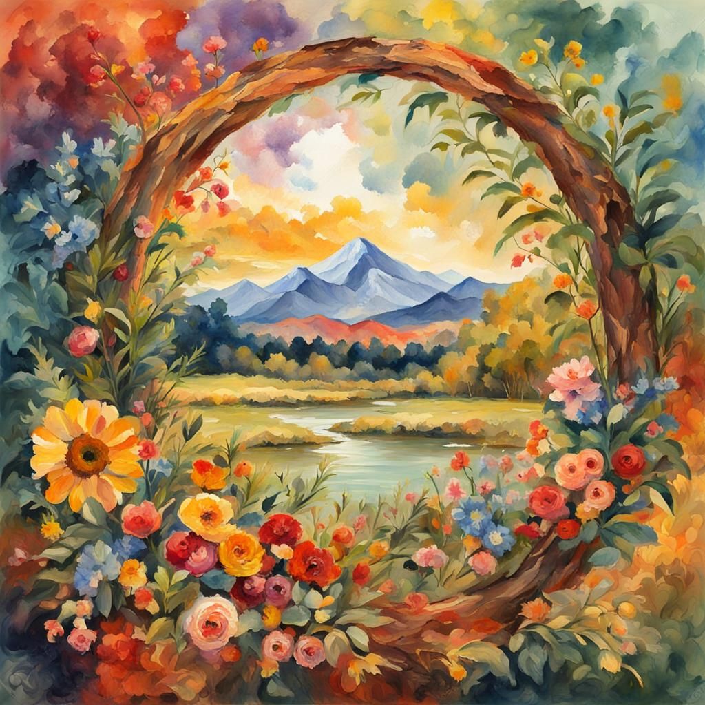 Circle of Life: Gouache Watercolor Impressionist Painting