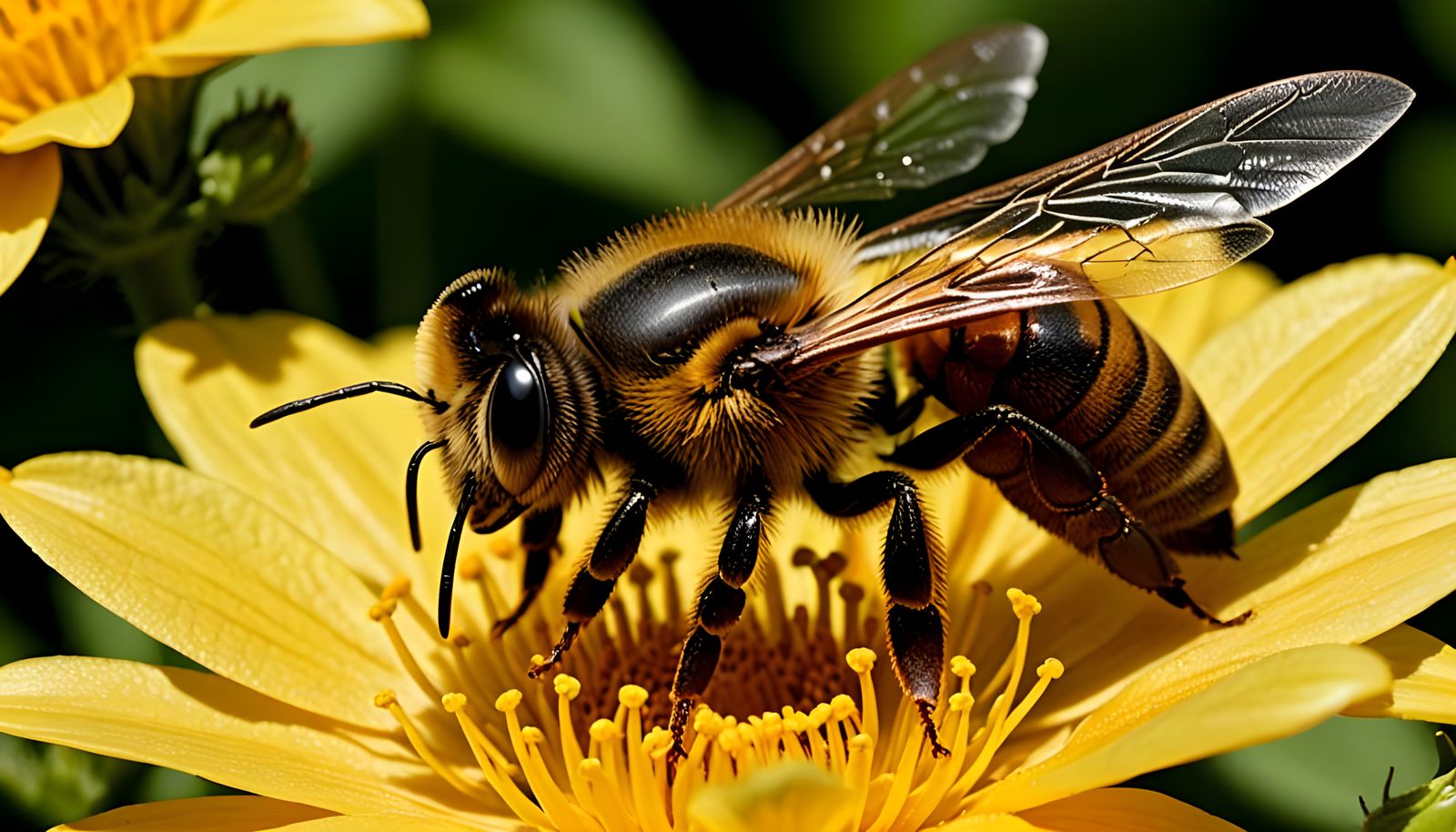 Honey Bee Sipping Nectar: Photorealistic Close-Up