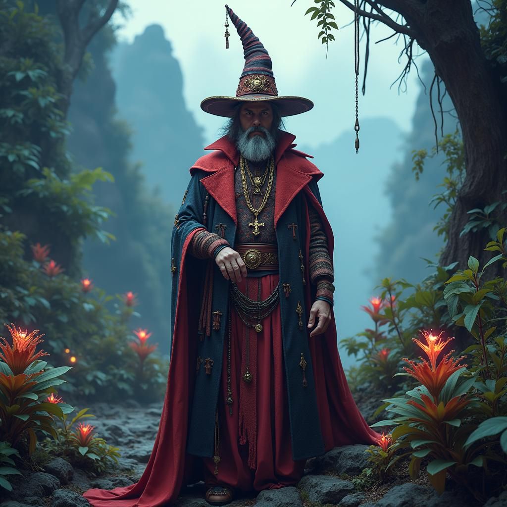 Funky Magician in a Mystical Dreamlike Environment