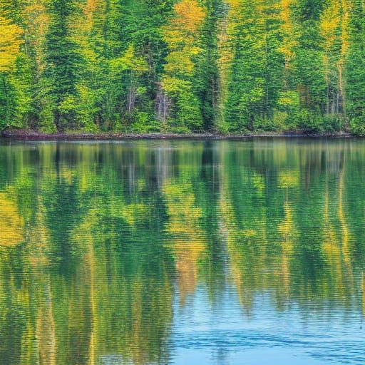 Idyllic Lake in Deep Forest: Serene Landscape Painting