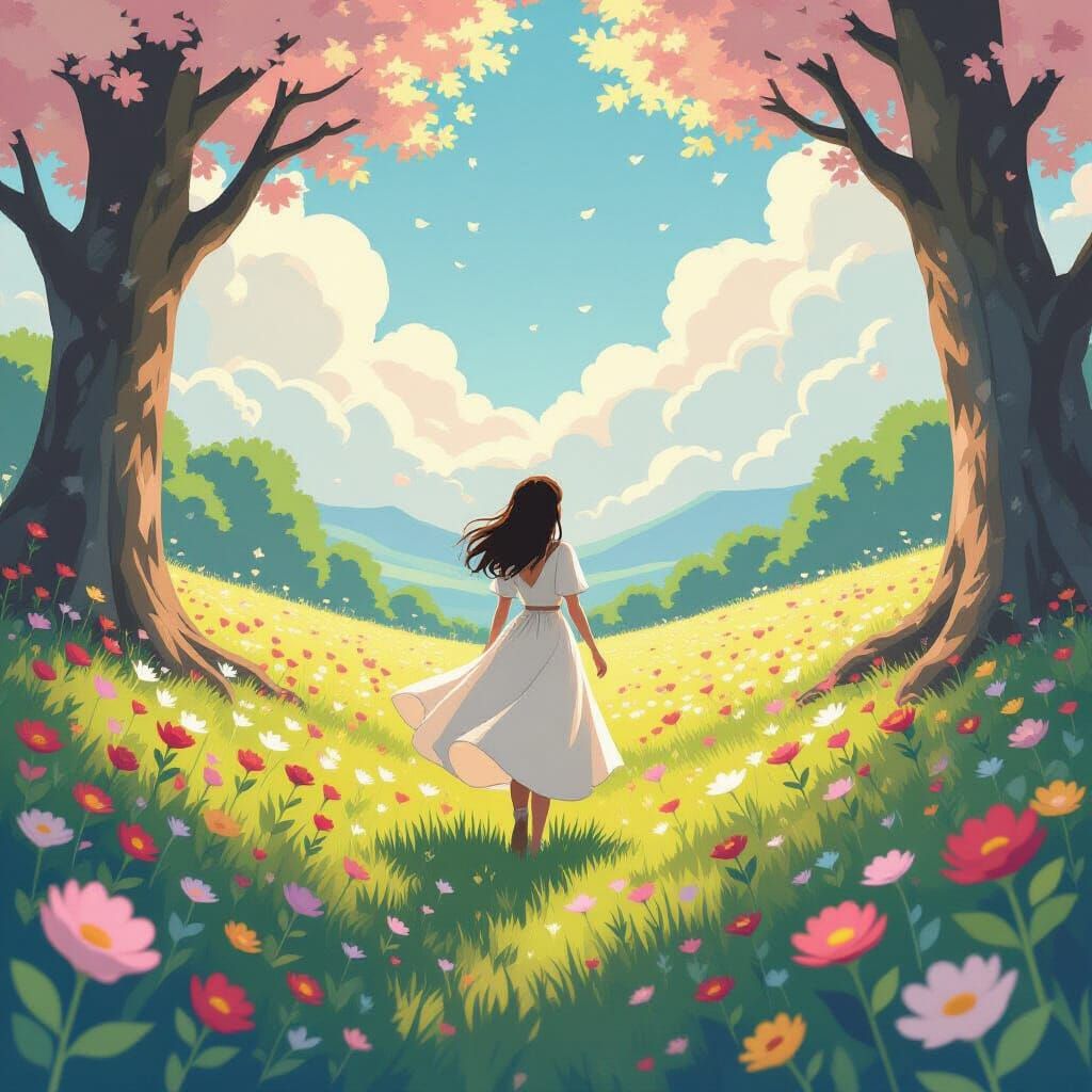 Dreamy Woman in a Magical Luminous Landscape