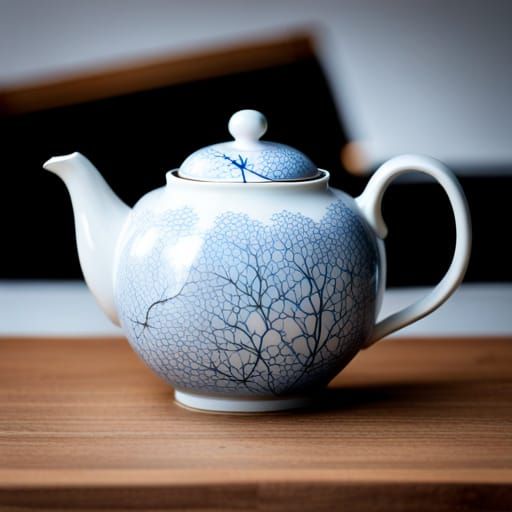 Kintsugi Teapot with Blue Floral Design