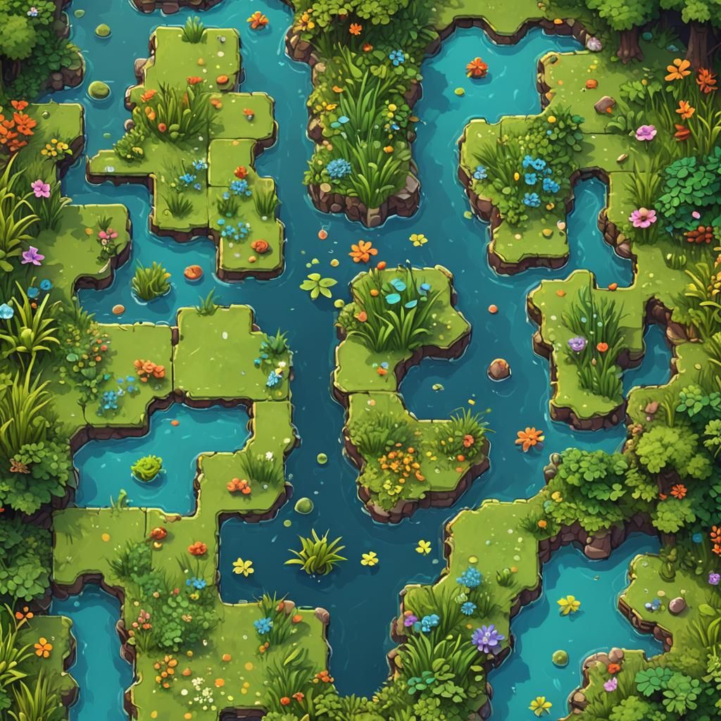 Vibrant 2D Top-Down Tileset with Water Theme