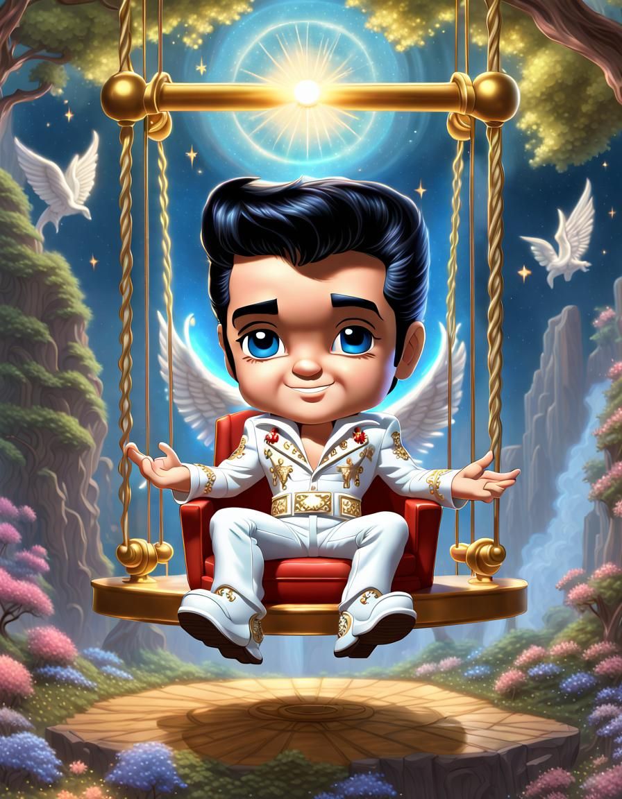 Chibi Elvis Surrounded by Luminous Energy