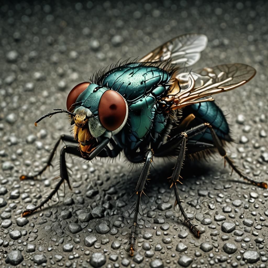 Hyperrealistic Electron Microscope Image of a Housefly