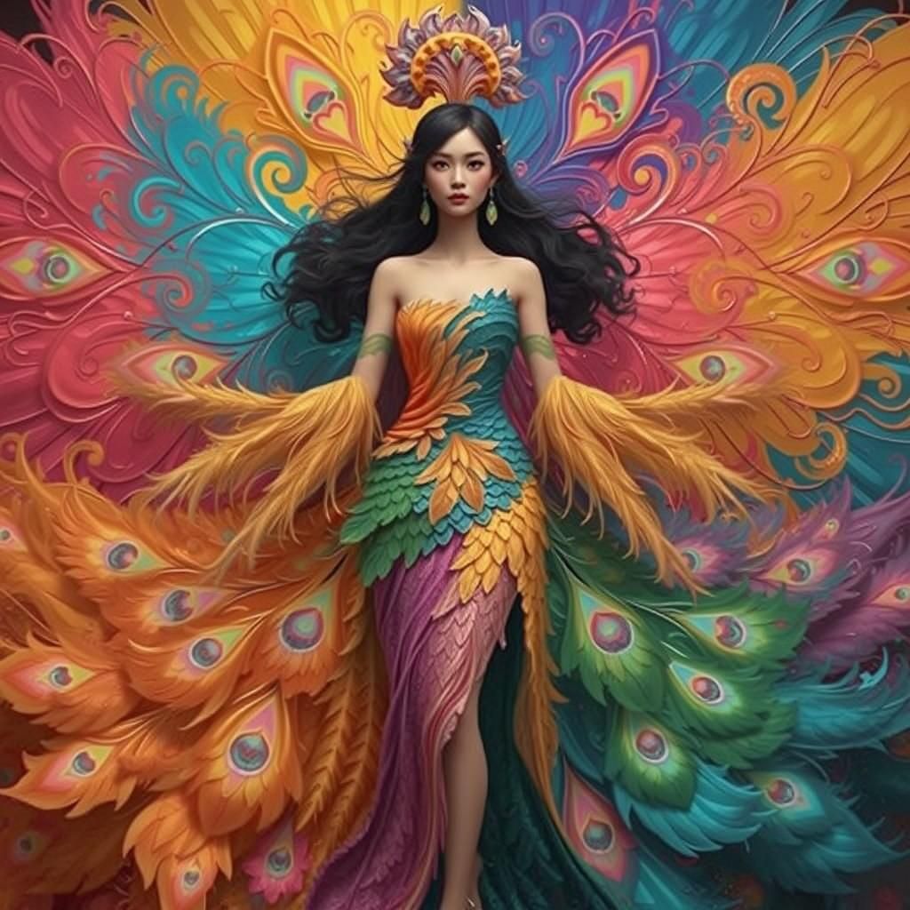 Dragon Peacock Woman in Abstract Expressionism Style