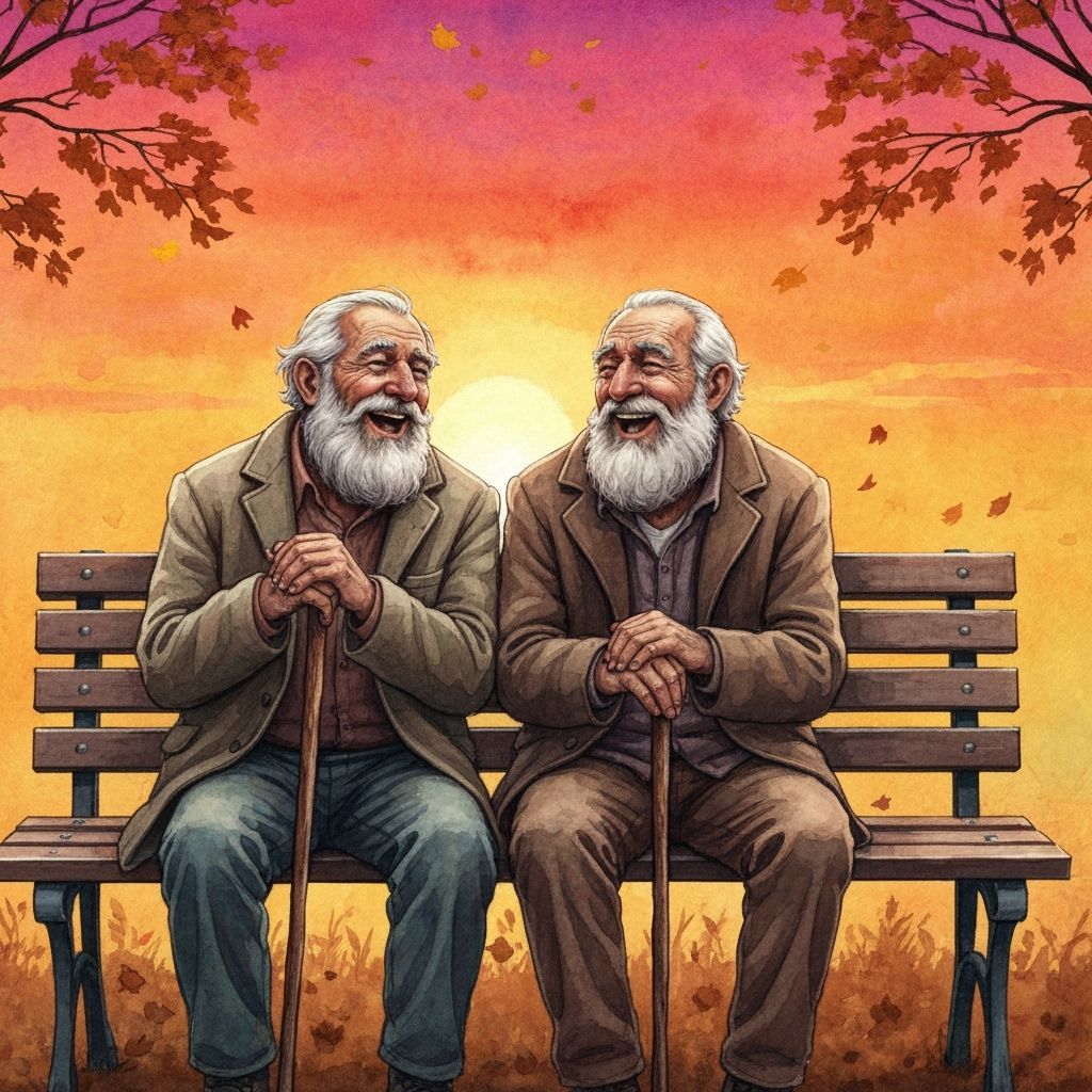 Friends Sharing a Laugh in Watercolor Autumn Sunset