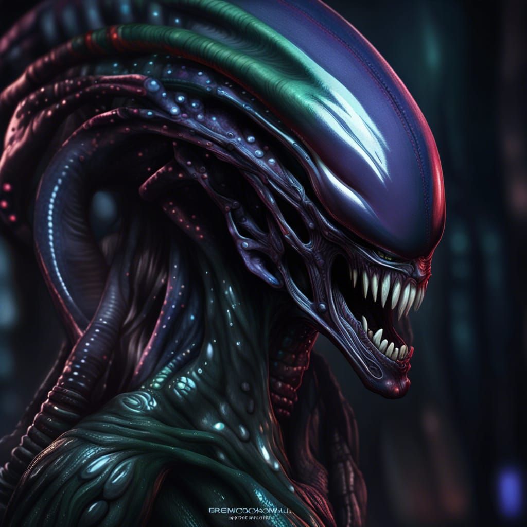 Demonic Xenomorph Portrait in Art Nouveau Style