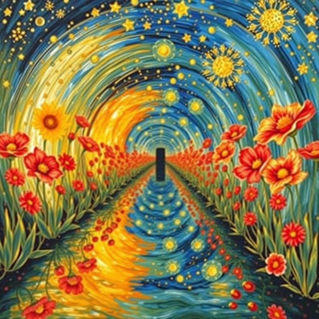 Vibrant Tunnel of Golden Tornado Flowers in a Whimsical Post...