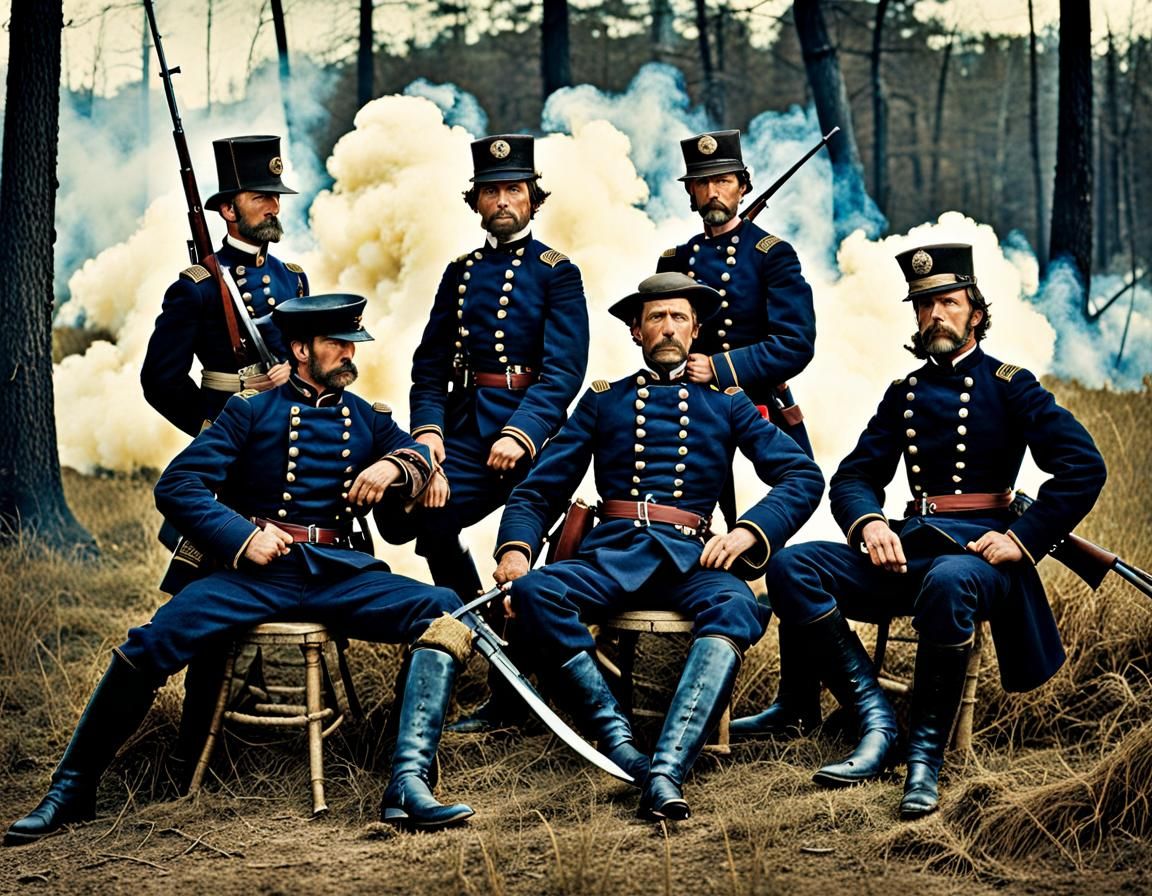 1860s American civil war : Portraits of Union Officers on Battlefied
