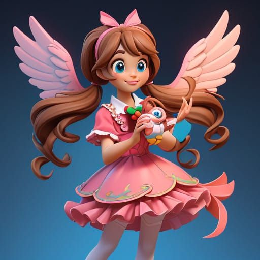 Pixar-Inspired 3D Cartoon Angel in Whimsical Christmas Scene