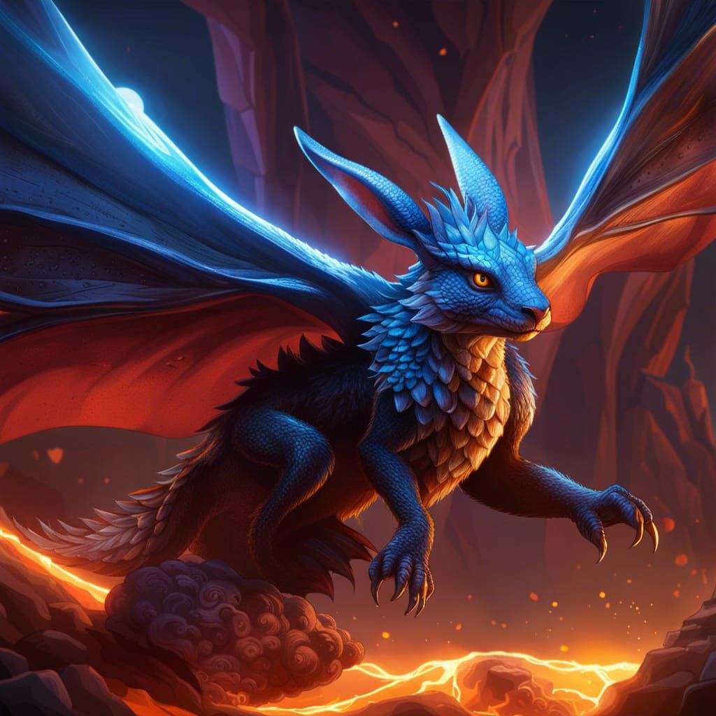 Adorable Dragon-Rabbit Hybrid in Dark Fantasy Style