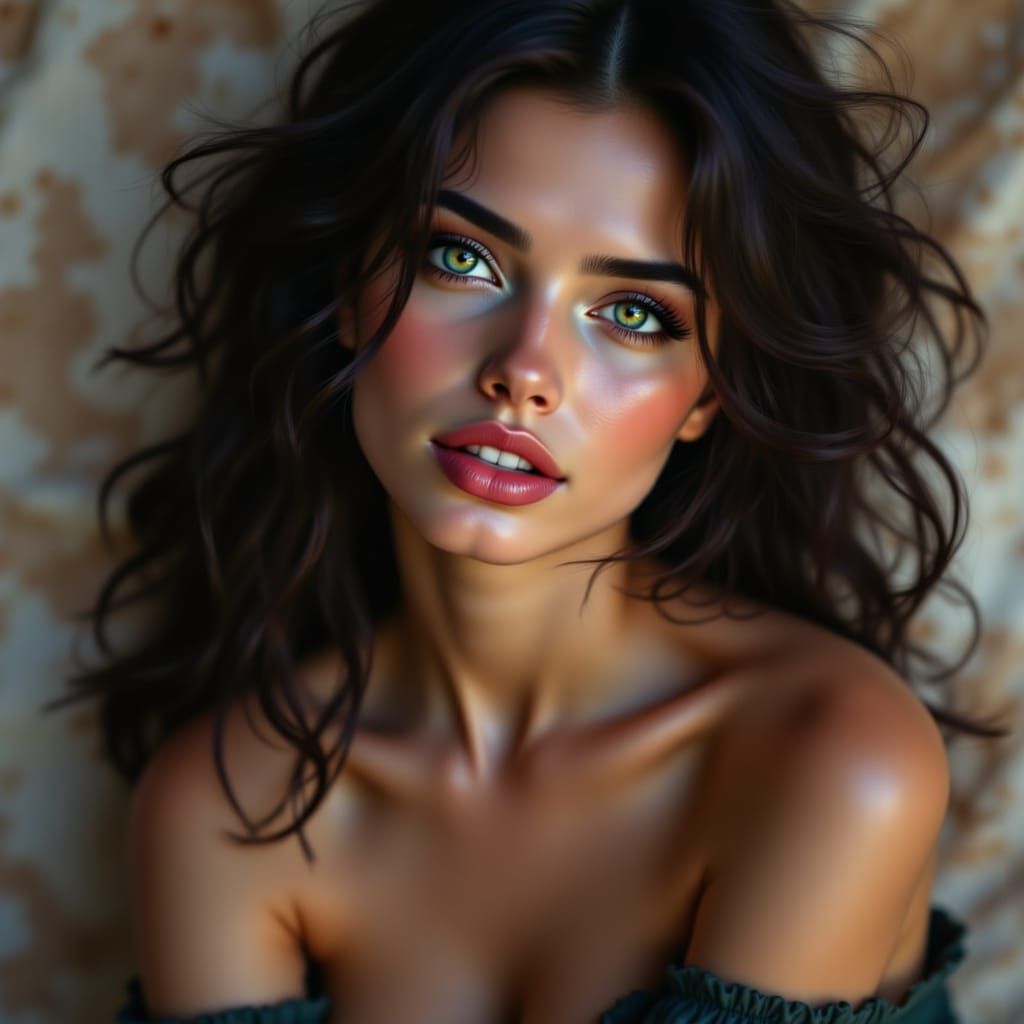 ethereal exotic dark haired female portrait posing wearing a...