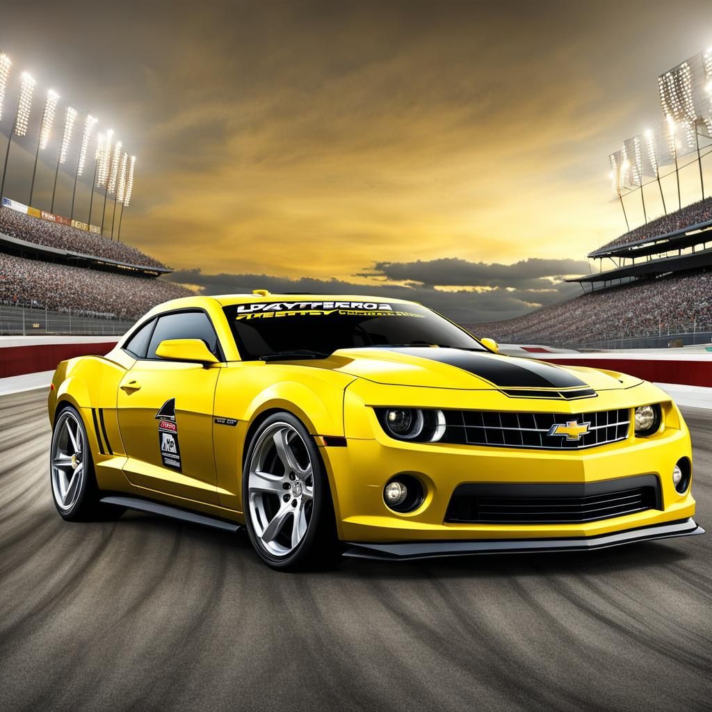 Yellow 2010 Camaro at Daytona Speedway: Anime Style