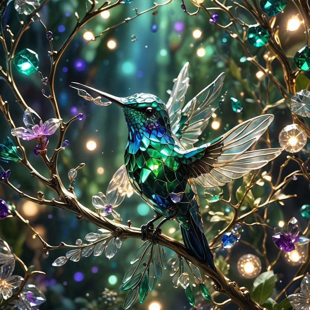 Glass Hummingbird Statue with Glowing Lights