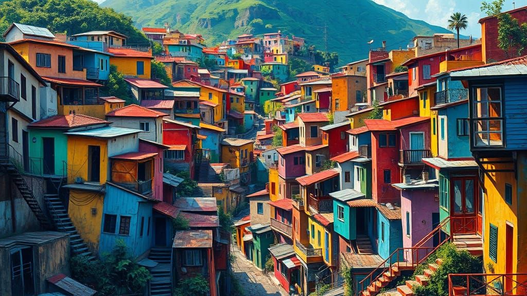 Vibrant Favela Landscape in Bold, Impasto Style
