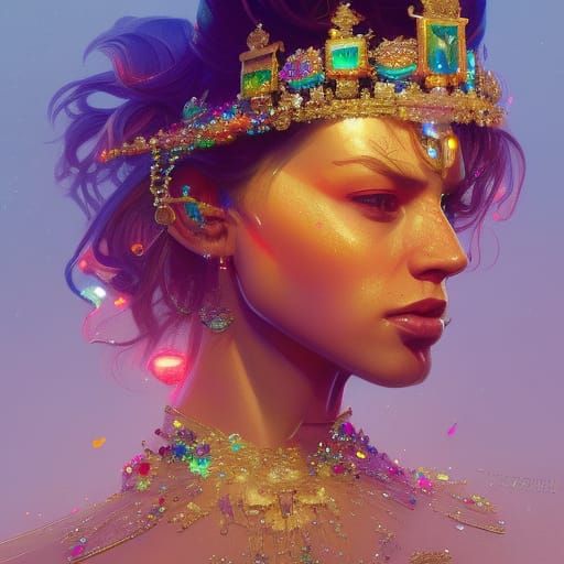 Rainbow Glitter Jewelry King and Queen Portrait