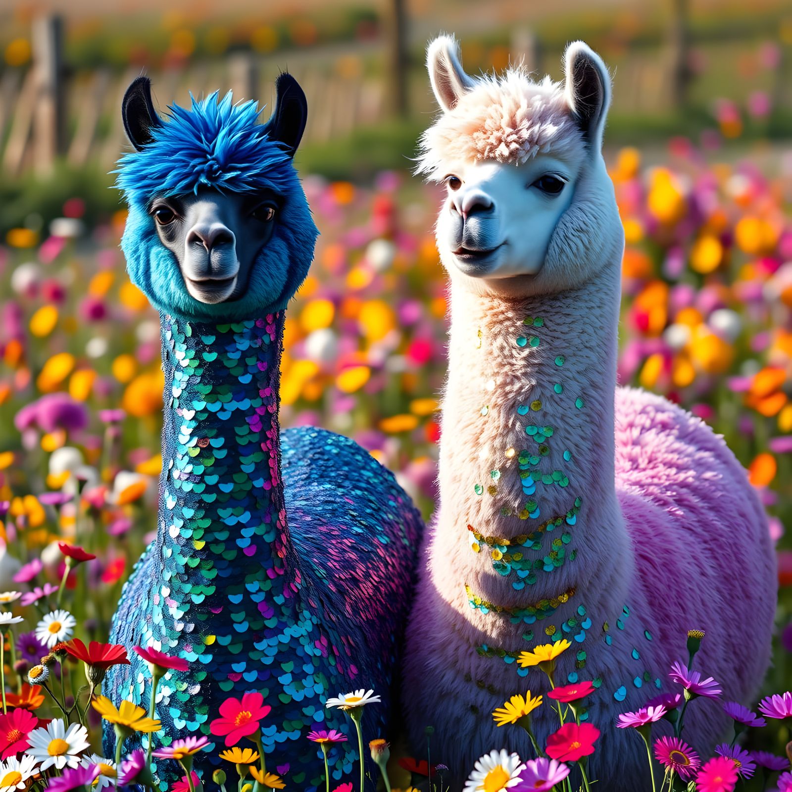 Vibrant Alpacas Shine in Sequin Meadow