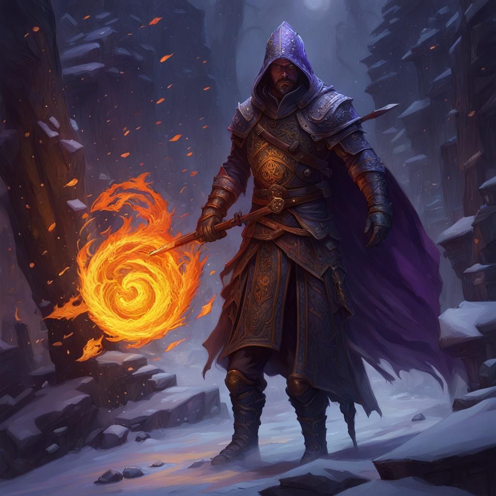 Ice and Fire Assassin in Dark Fantasy Style