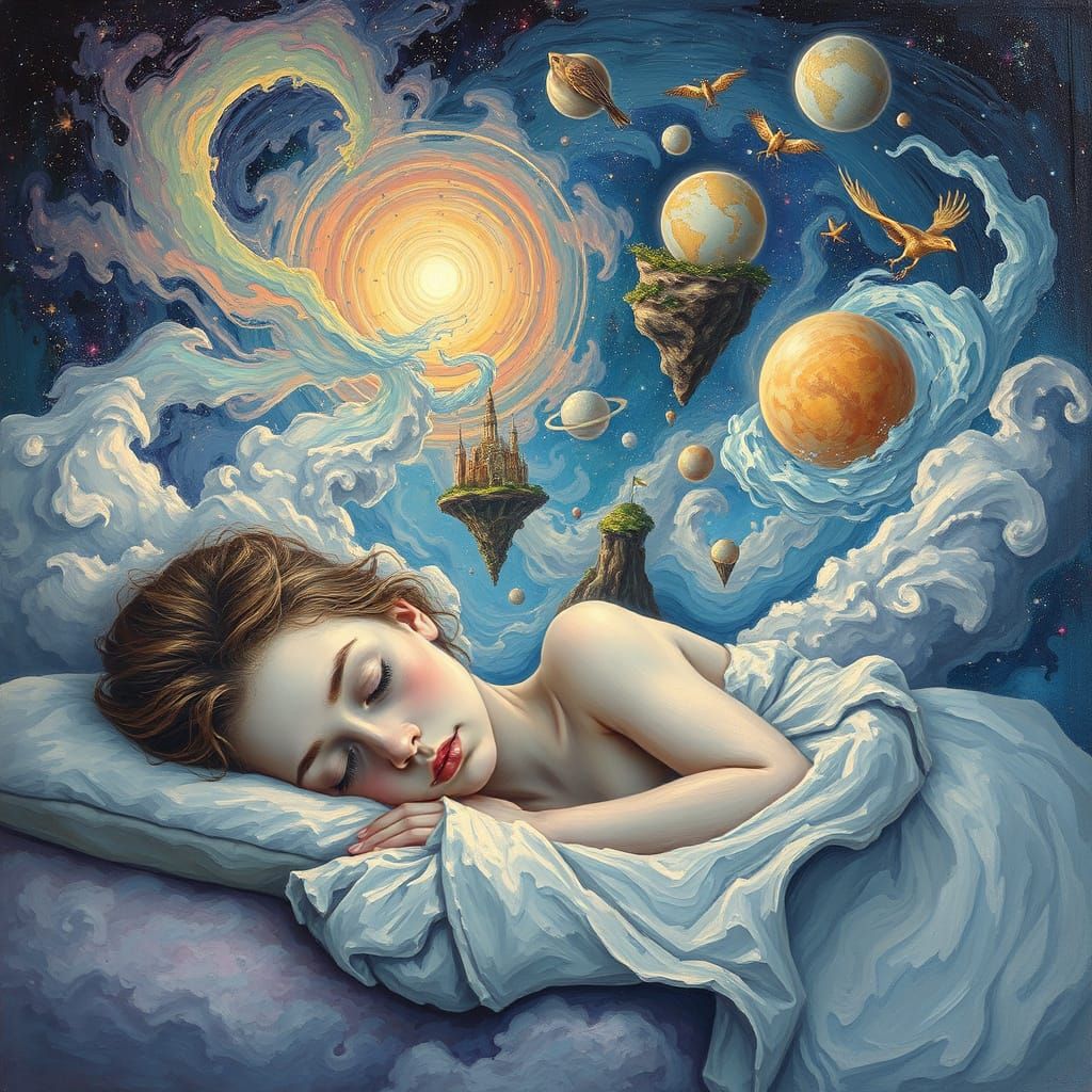 Dreamscape: Sleeper in Impasto Style Dream World