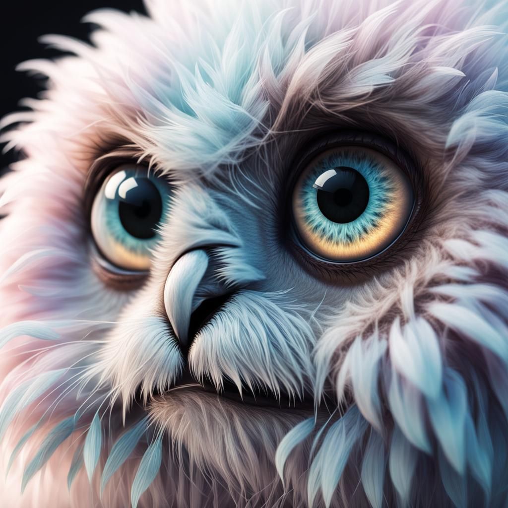 Fluffy Monster Portrait with Glowing Eyes