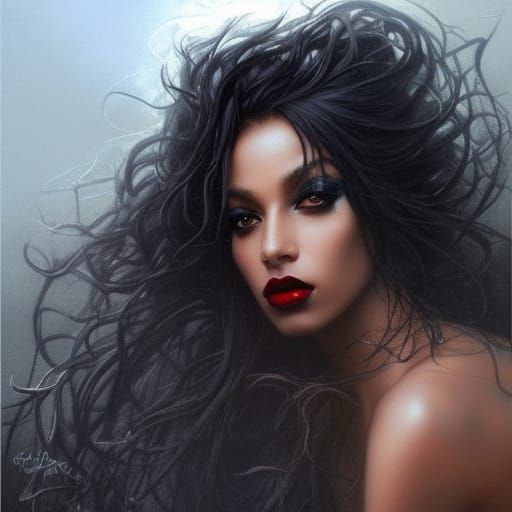 Glamorous Dark-Haired Woman in Fantasy Art Style