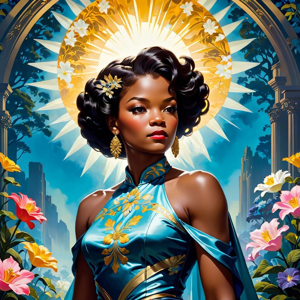 Regal Ebony Beauty in Flowing Silk with Charming Mystique