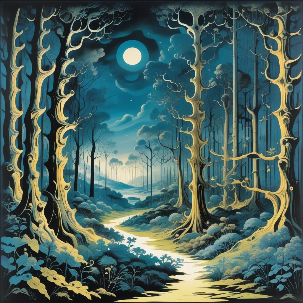 Hypnotic Nocturnal Forest in Surrealist Style