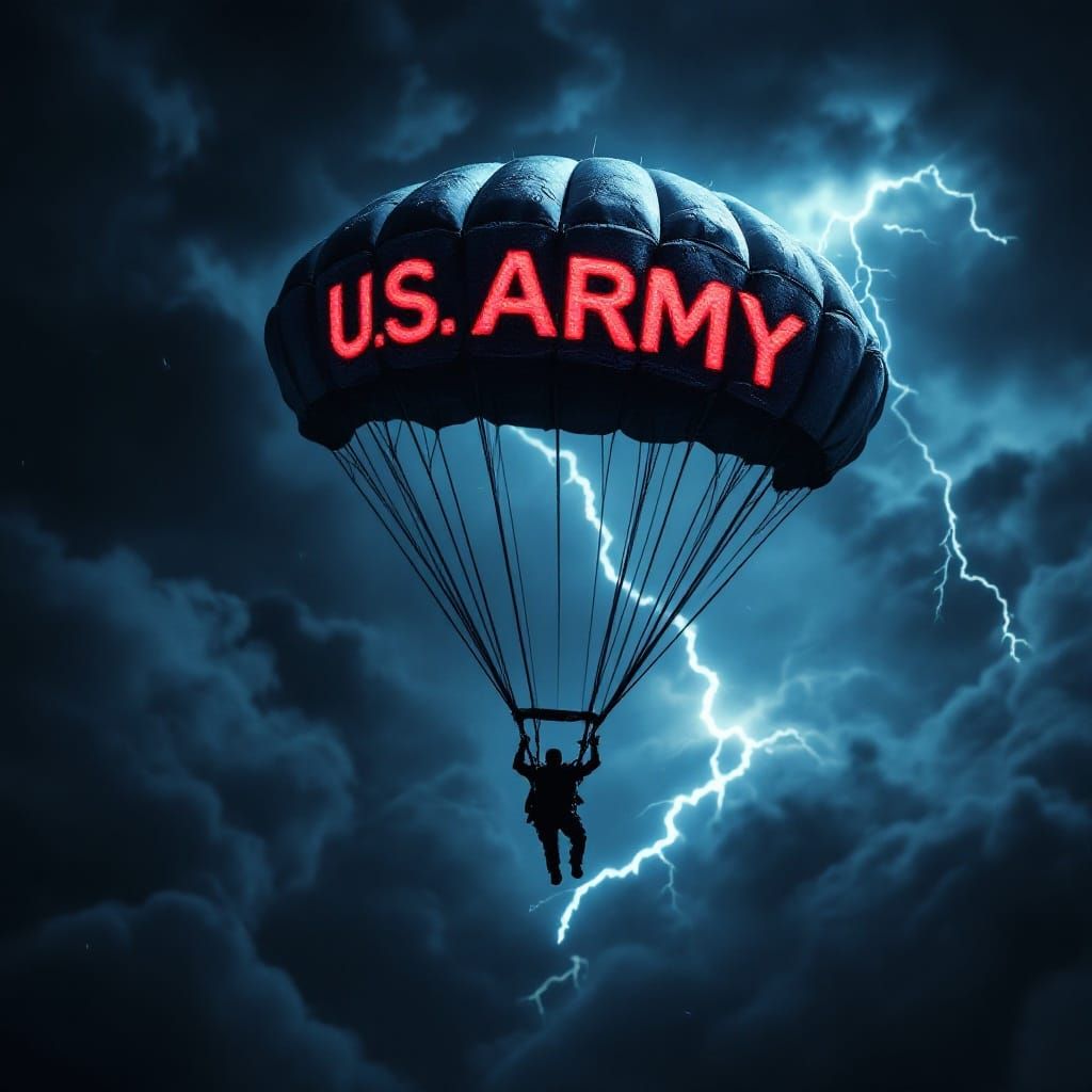 US Army Parachutist Badge in Stormy Night Sky