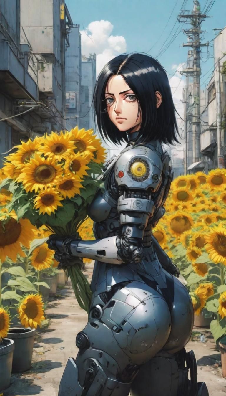 Alita has time for sunflowers in town