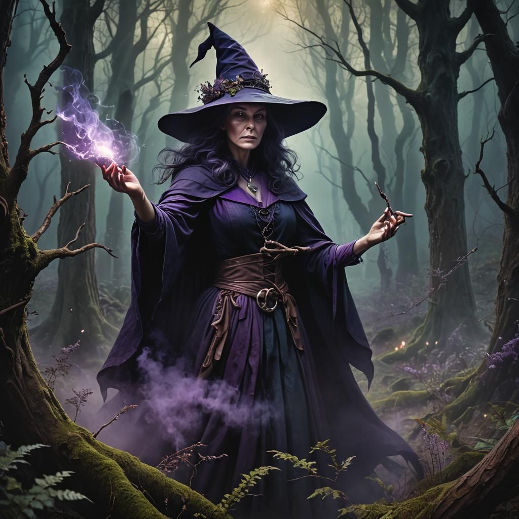 Agatha Harkness Casting Spells in Dark Fantasy Art