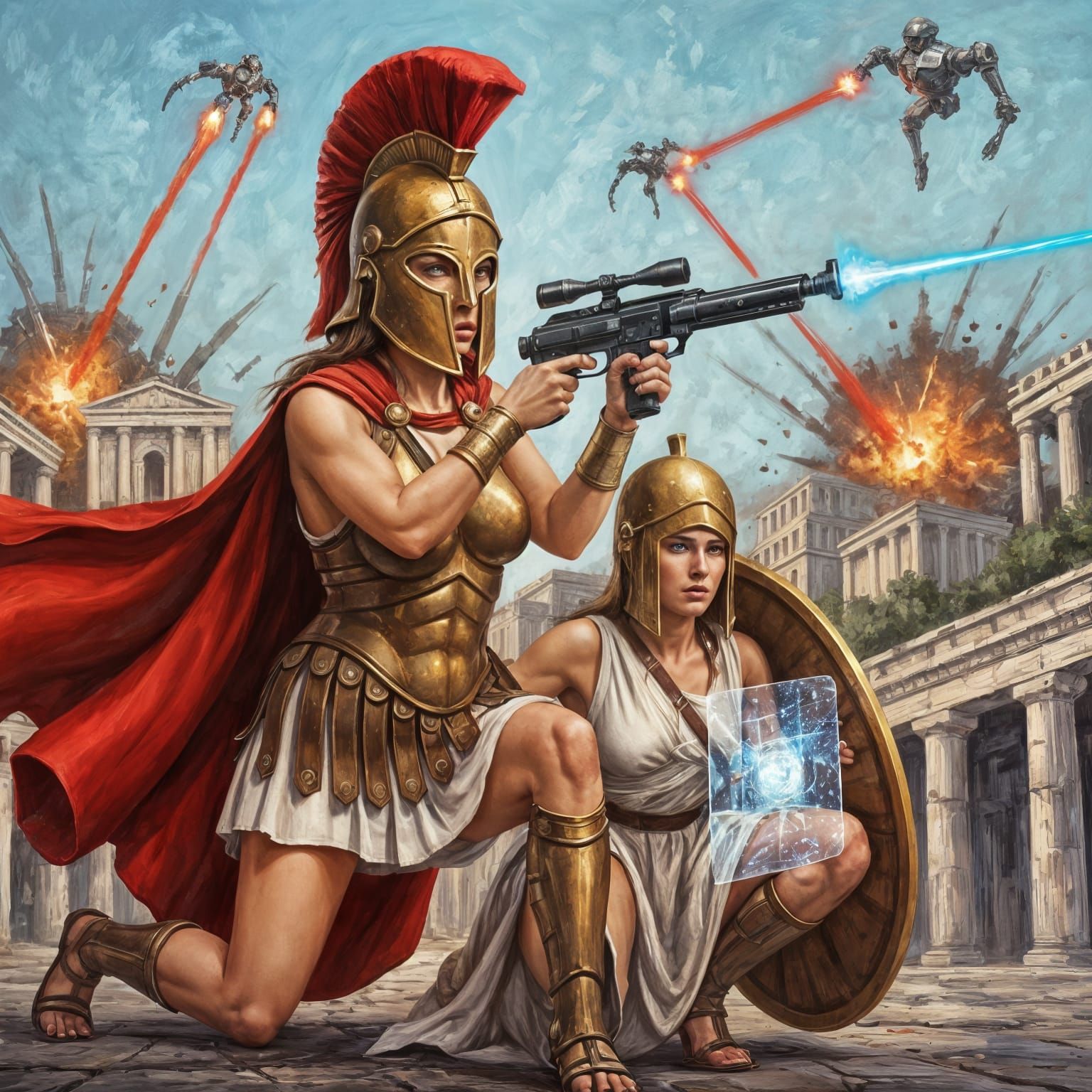 Hoplite Warriors in Neo-Impressionist Battle