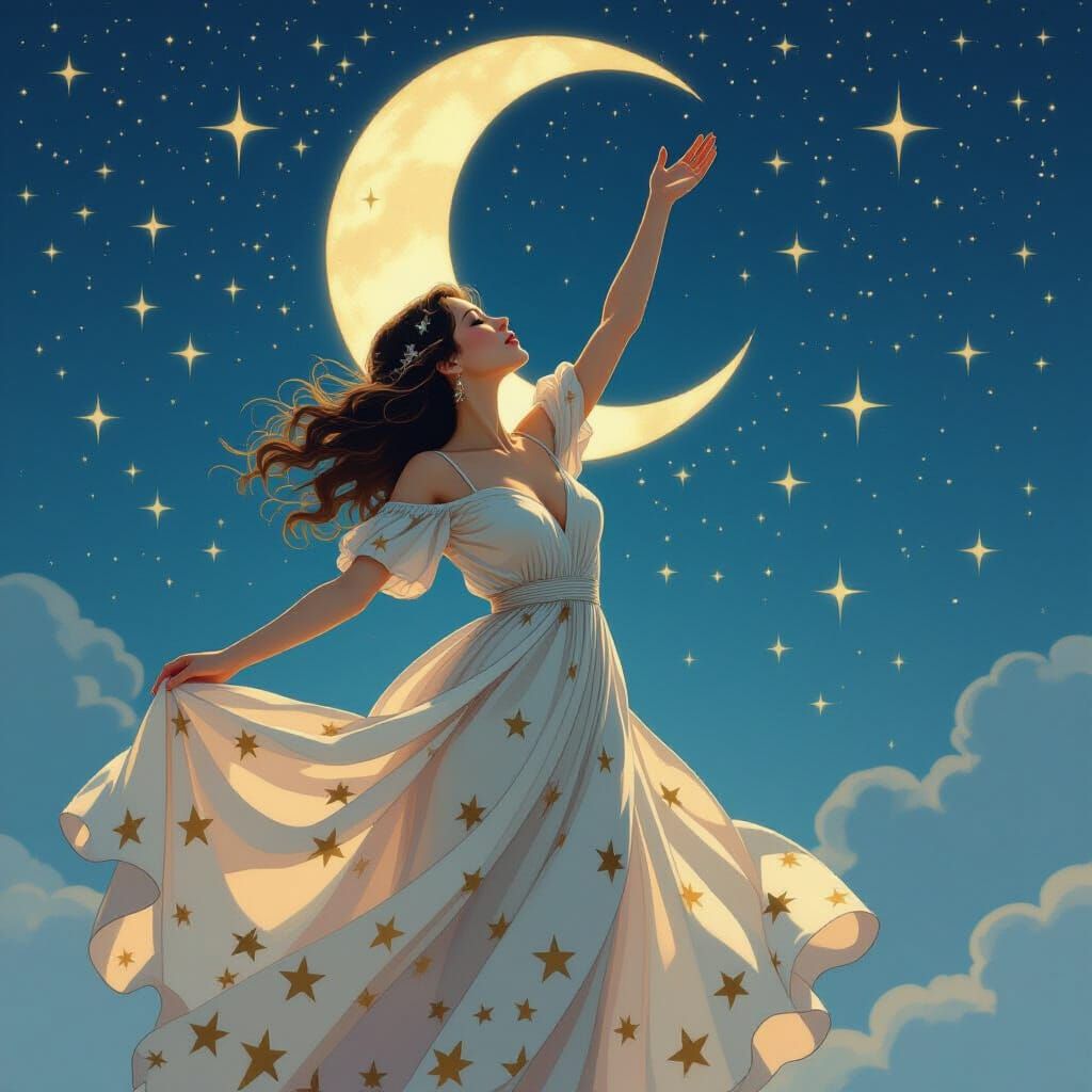 Cosmic Woman Reaching for the Stars: Mucha Style