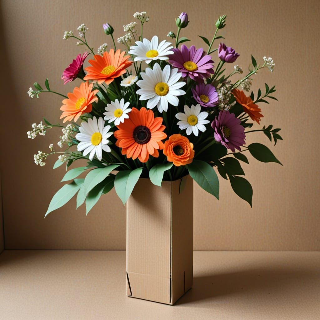 Cardboard vase of flowers