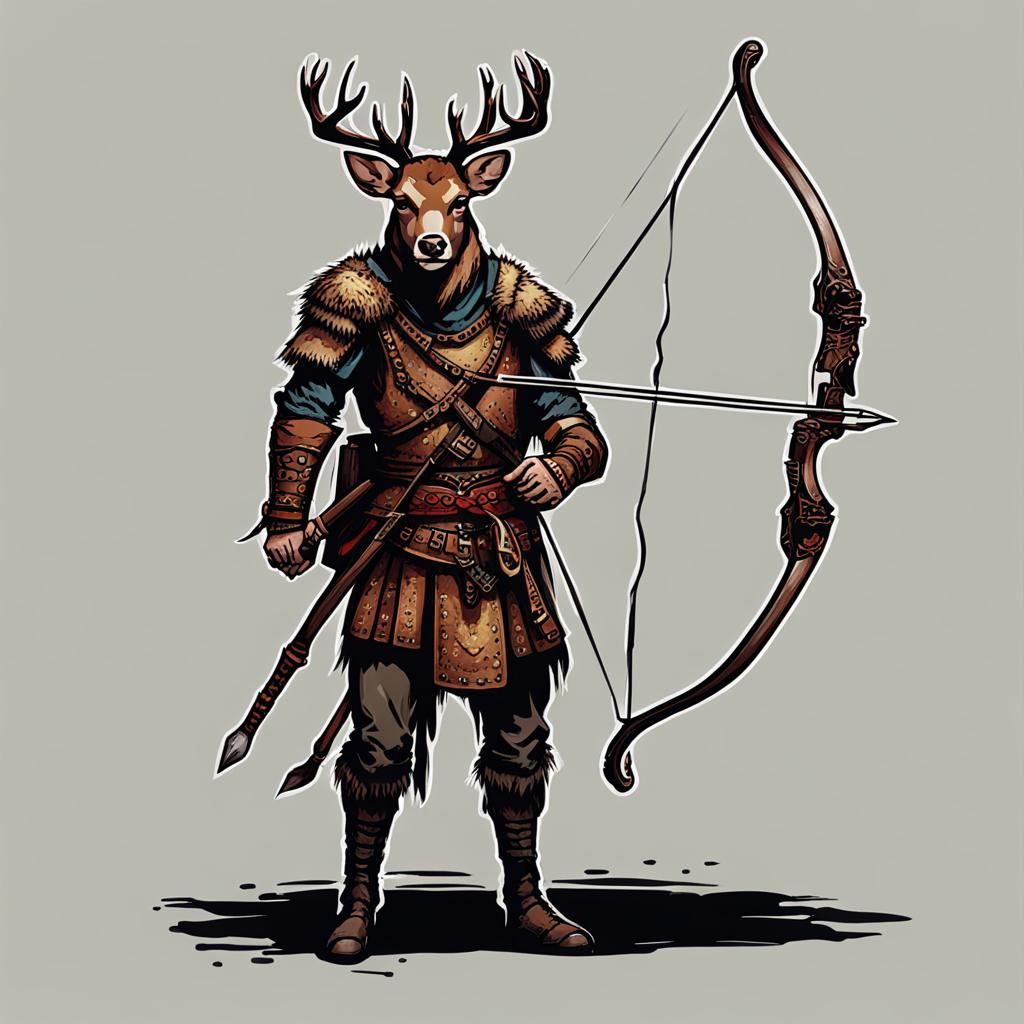 Deer Warrior with Bow in Fantasy Art Style