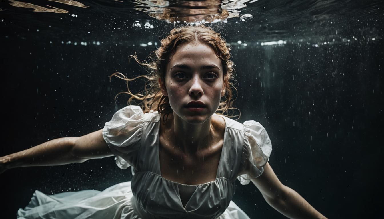Ethereal Girl in White Dress Underwater Portrait
