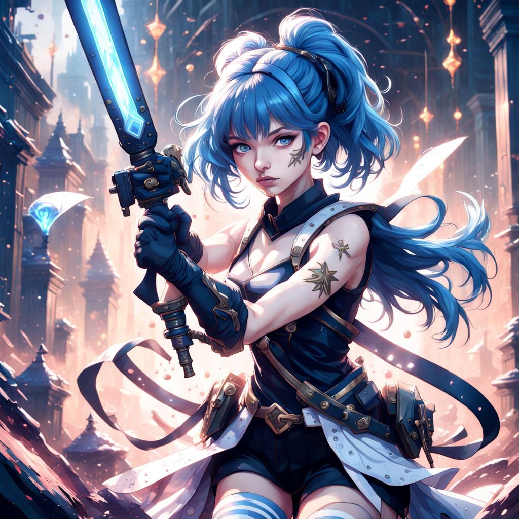 Magical Girl with Gun Sword in Fantasy Art Style