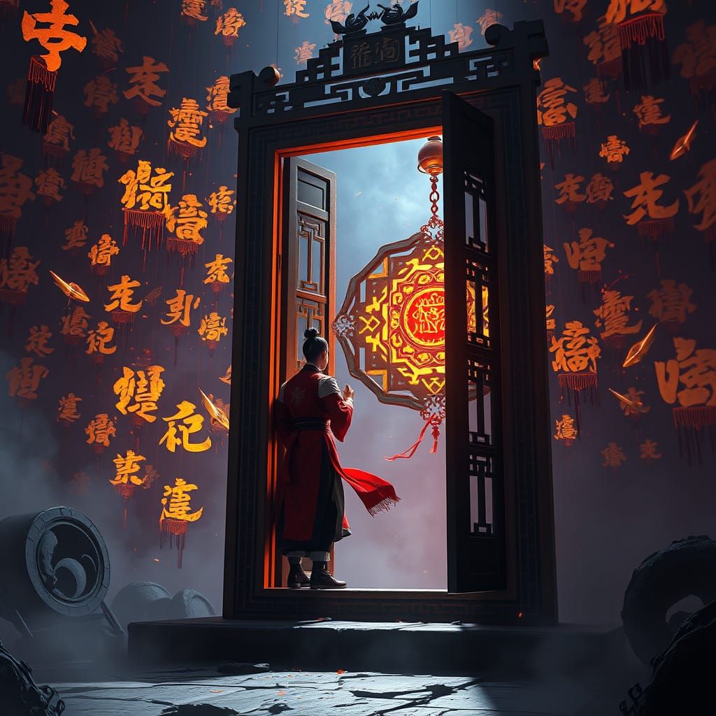 Fantasy Portal with Thay Man, in Dark Fantasy Style