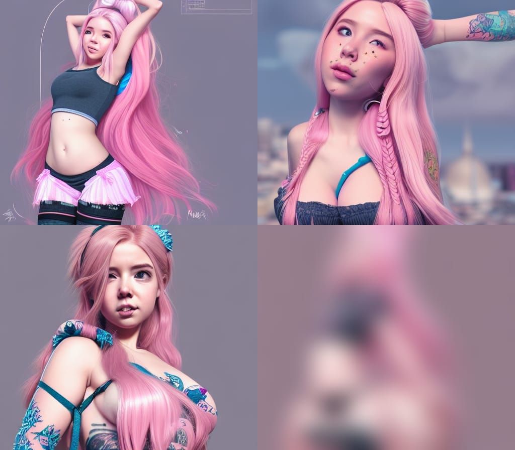 Cute Pink-Haired Girl with Belly Bulge: Digital Painting