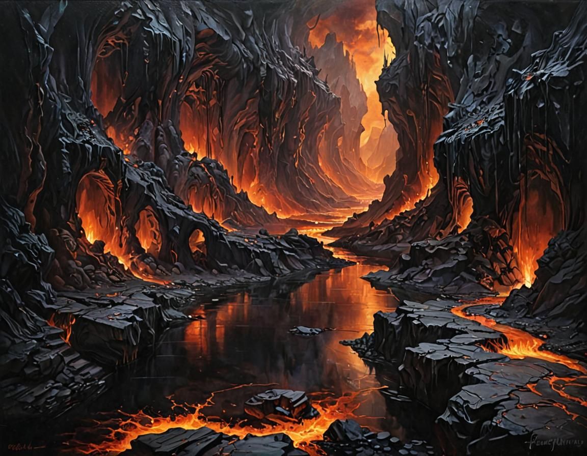 Haunting Realm of Hades: A Dark Oil Painting