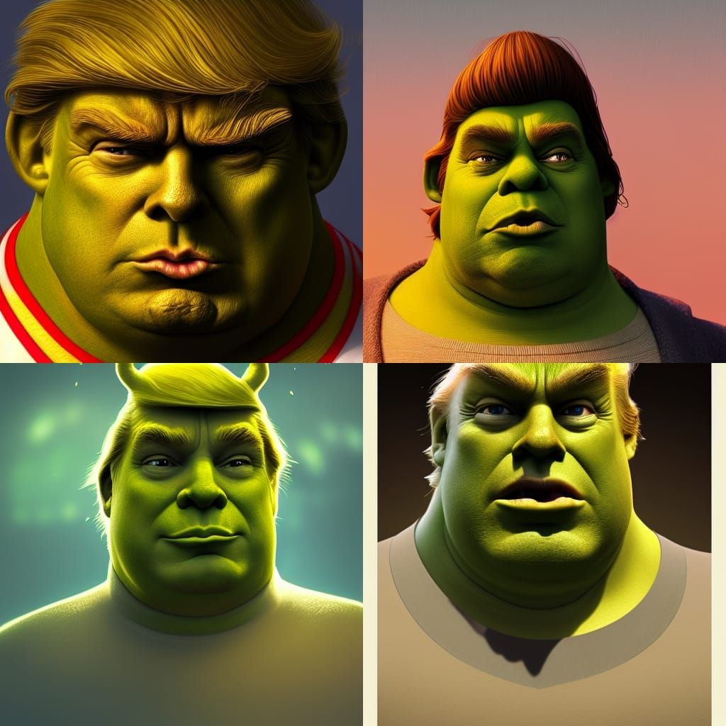 Trump Shrek Portrait in Hyperdetailed Digital Art