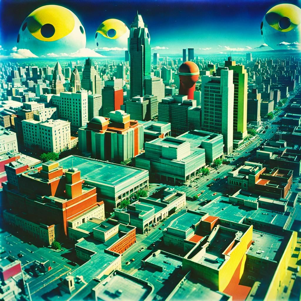 Infinite Sci-Fi City in Retro Photography Style