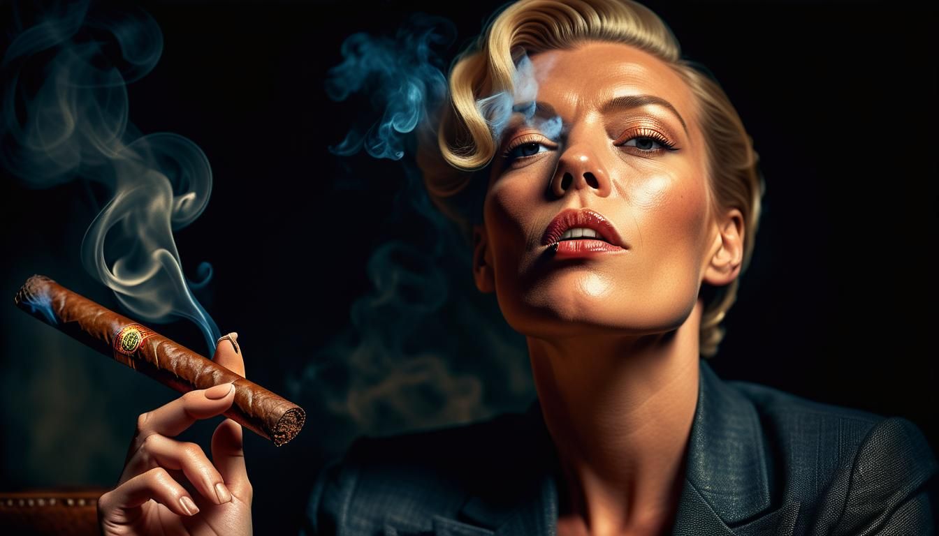 Hannah Waddingham Smoking Cigar in Moody Portrait