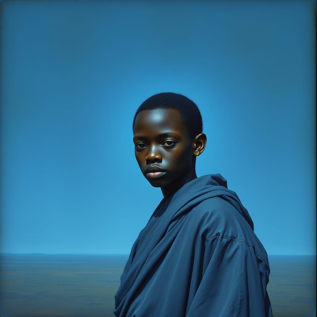 Ethereal African Youth in Celestial Landscape