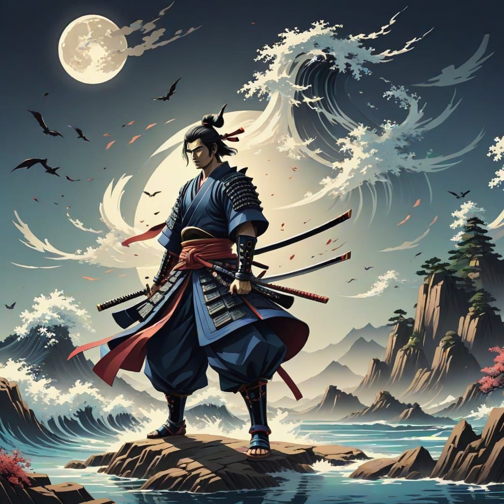 Dynamic Samurai Warrior in Manga Style