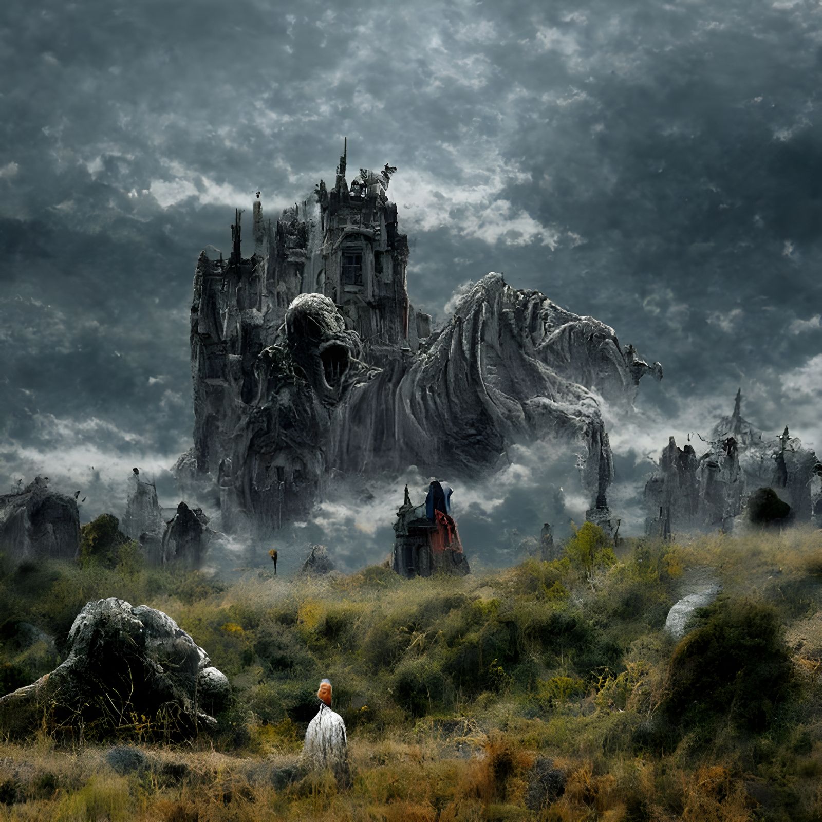 Gigantic Monster in Medieval Landscape, Hyperdetailed Digita...